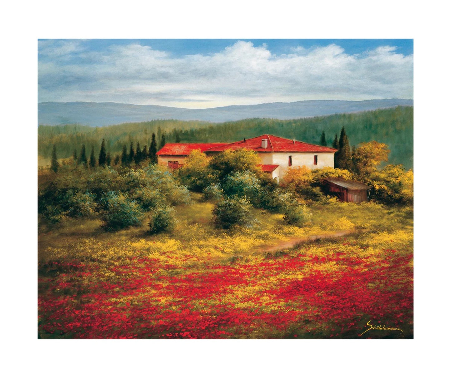 Kunstdruck Heinz Schölnhammer - Landschaft mit Mohn II 60x50cm