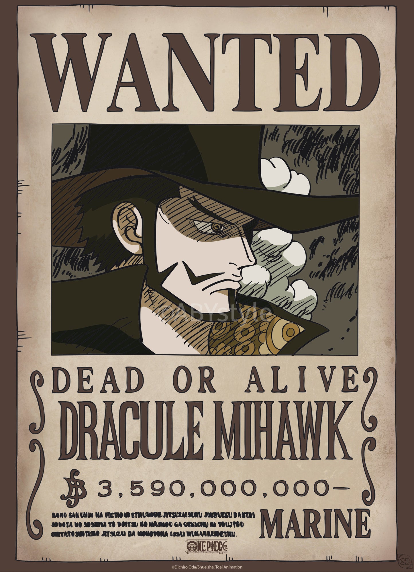 Poster One Piece - Wanted Mihawk Wano 38x52cm