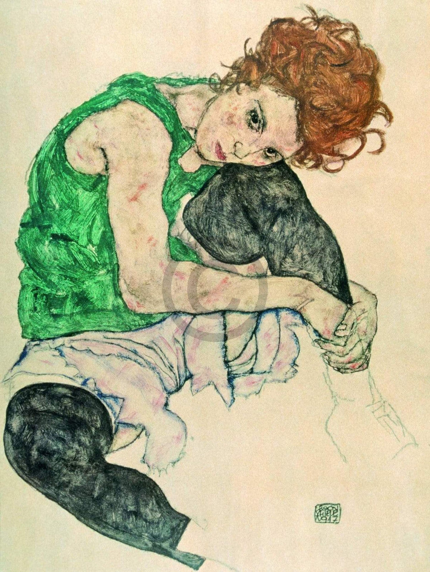 Kunstdruck Egon Schiele - Sitzende Frau mit hochgezogenen 60x80cm