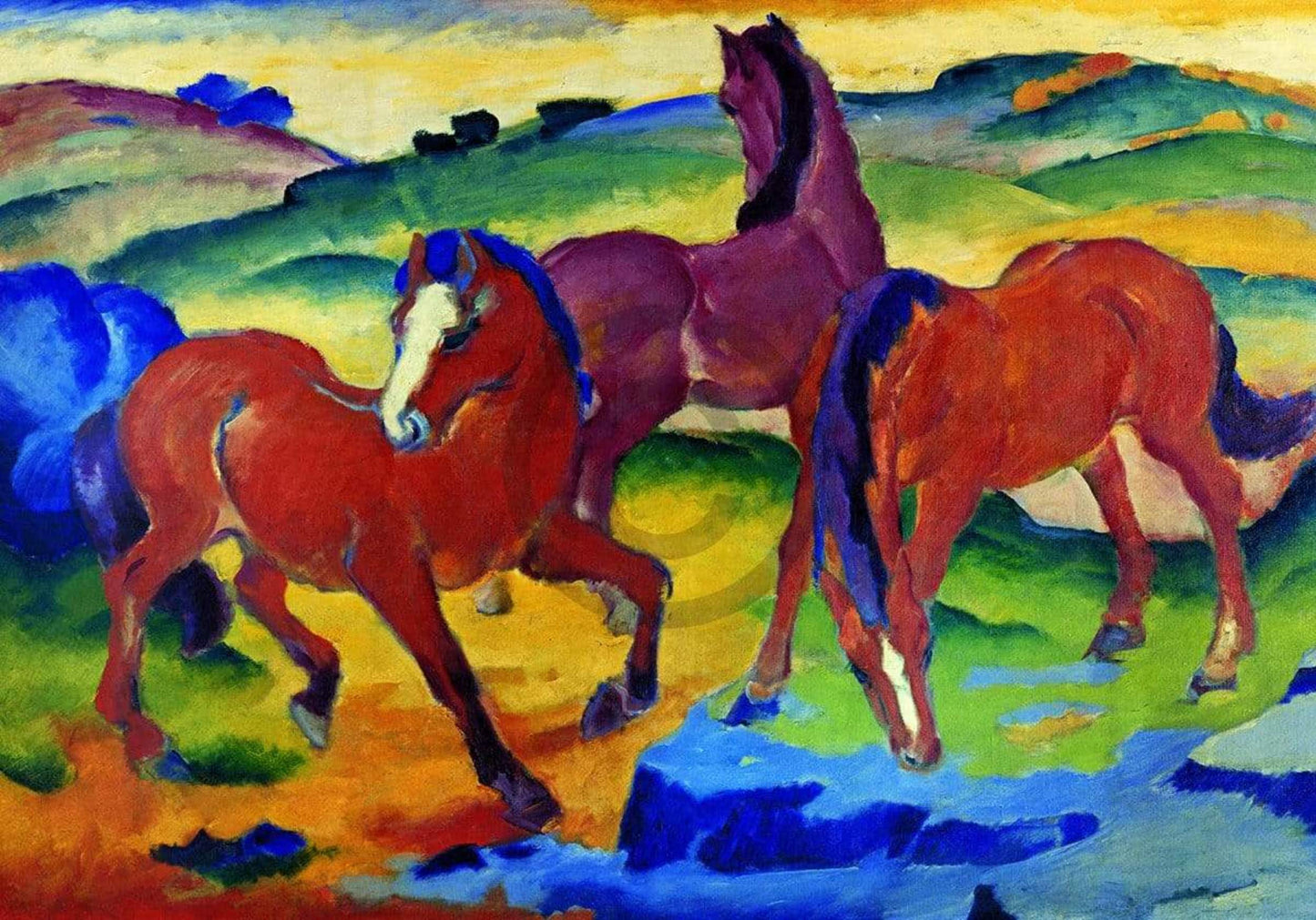 Kunstdruck Franz Marc - Die roten Pferde 100x70cm