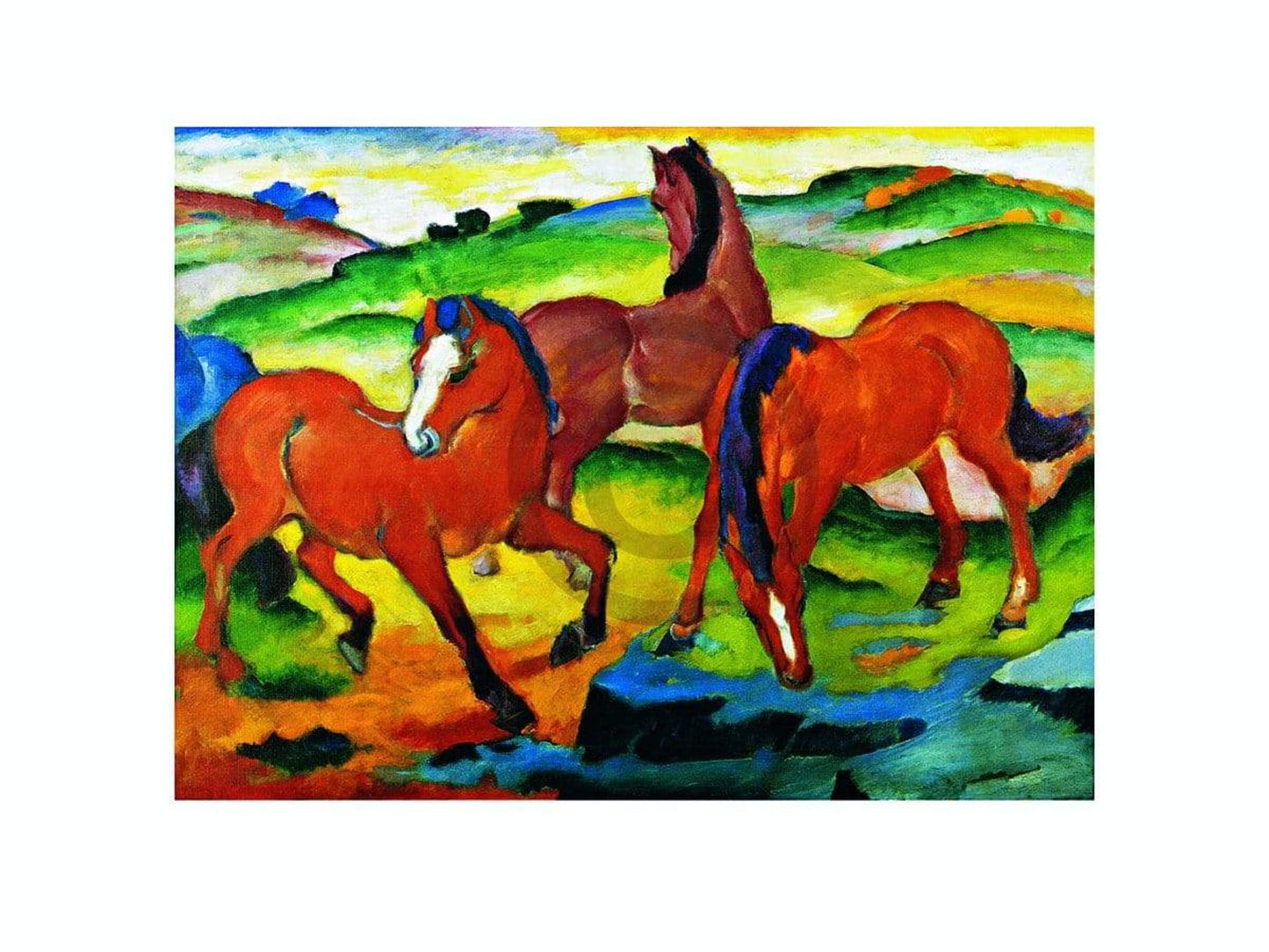 Kunstdruck Franz Marc - Die großen roten Pferde 71x56cm