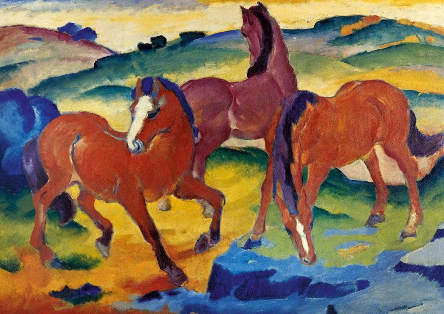 Kunstdruck Franz Marc - Die roten Pferde 29.7x21cm