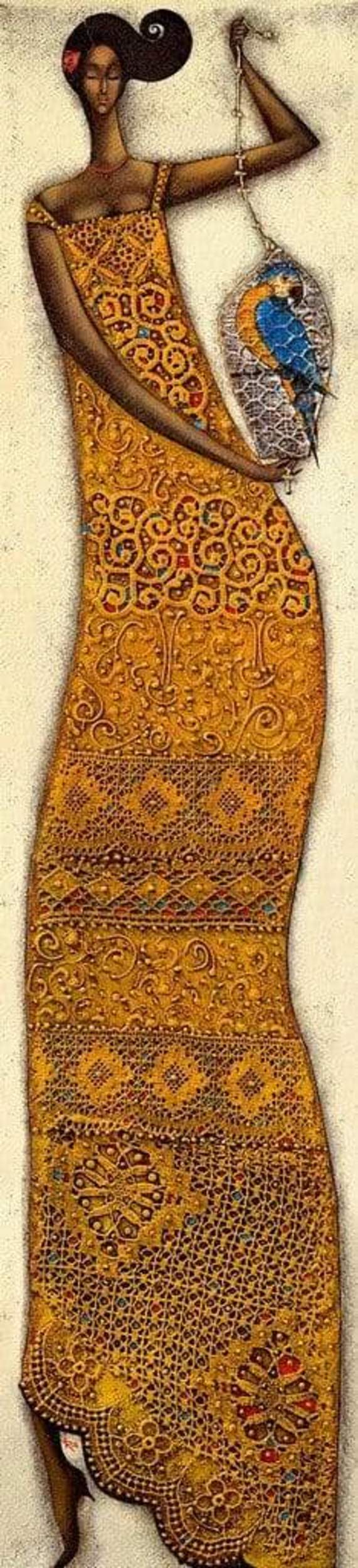 Kunstdruck Ira Tsantekidou - Lady with Parrot 32x128cm