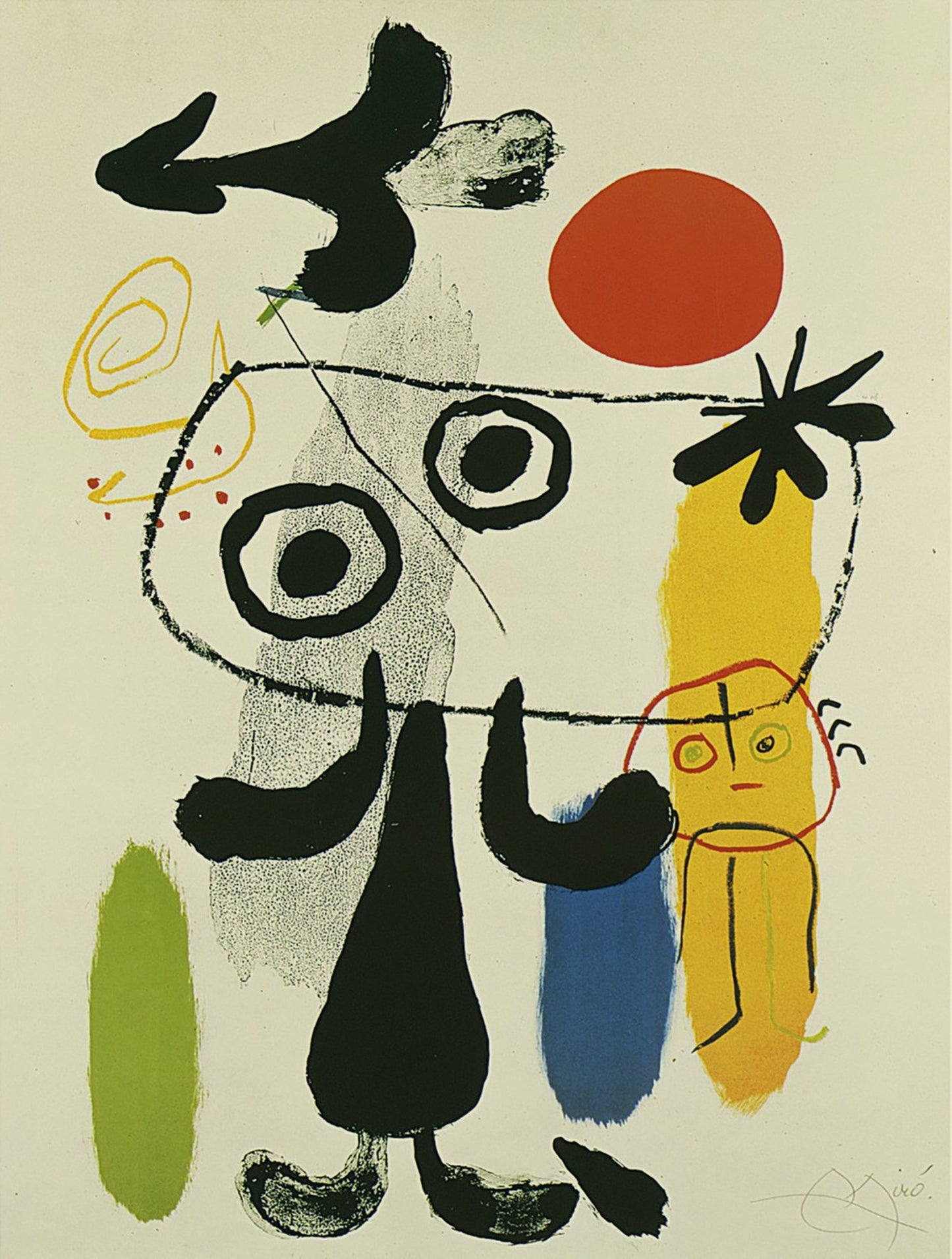 Kunstdruck Joan Miro - Figur gegen rote Sonne II 70x100cm
