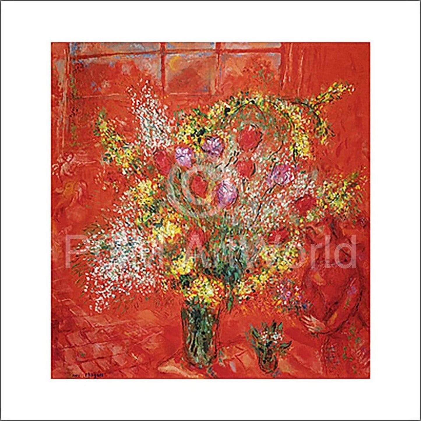 Kunstdruck Marc Chagall - Fleurs sur fond rouge 70x70cm