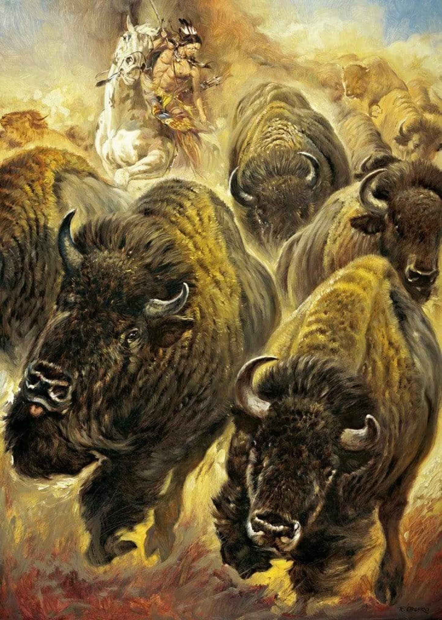 Kunstdruck Renato Casaro - Büffeljagd 50x70cm