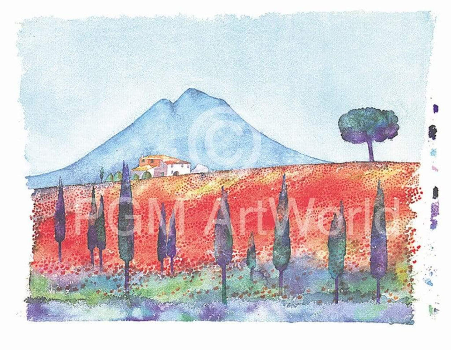 Kunstdruck Ralf Westphal - Soracte mit Mohnfeld/Latium 90x70cm