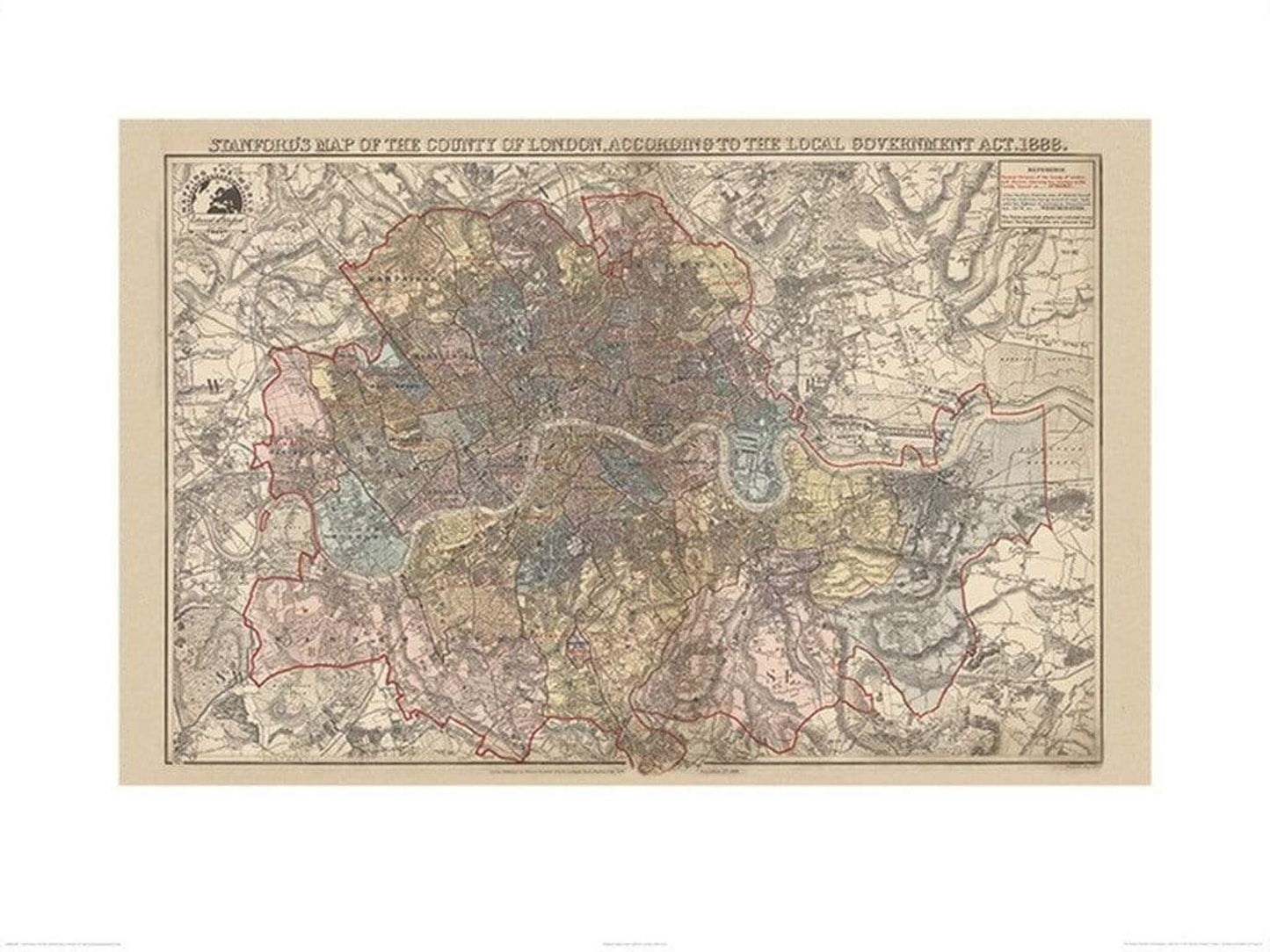 Kunstdruck Stanfords - Map of the County of London 1888 60x80cm