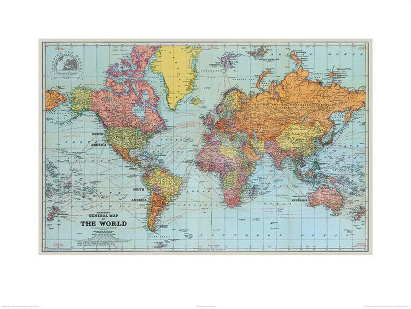 Kunstdruck Stanfords - General Map of the World 1920 60x80cm