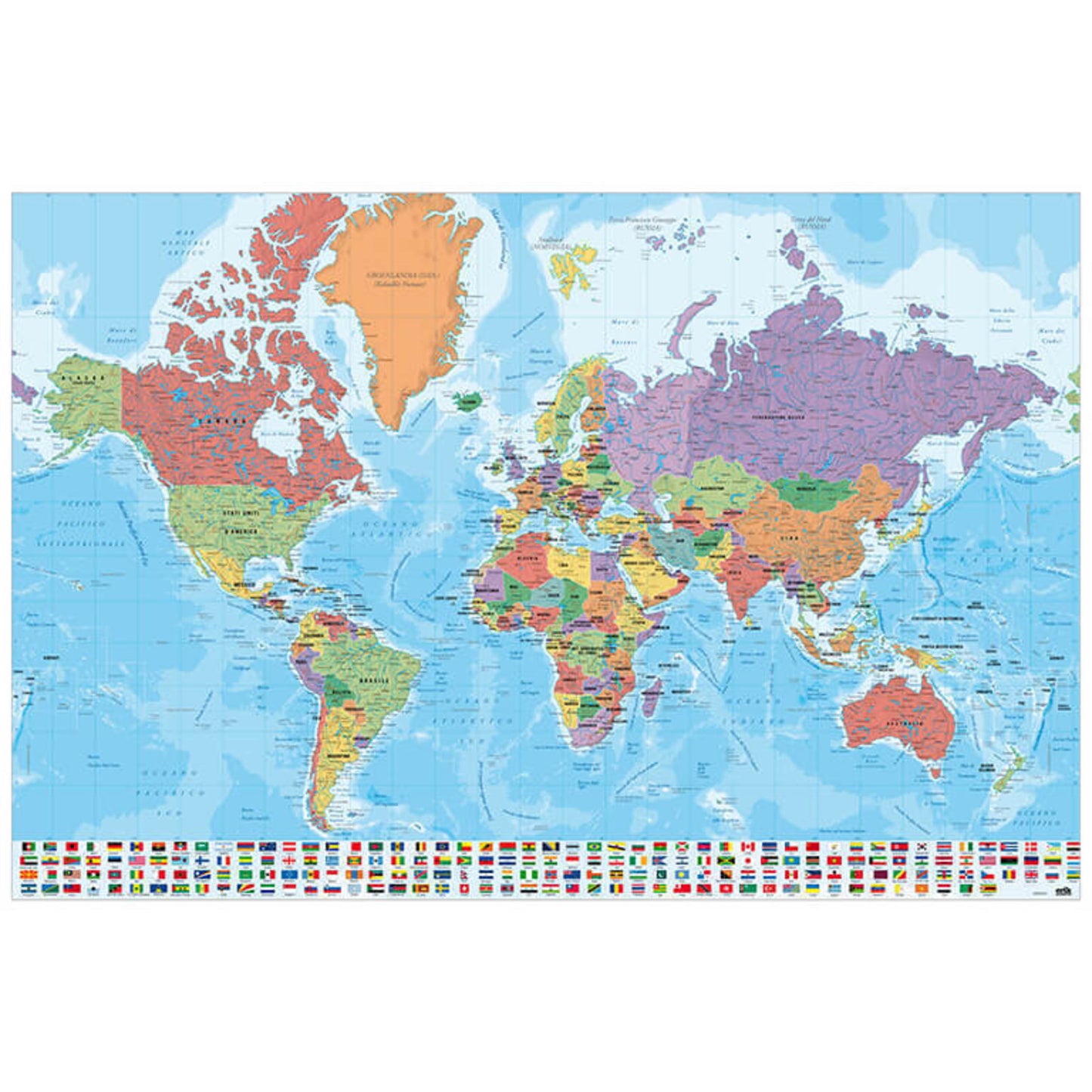 Poster Map World - Physical Politic - Italienisch - 91,5x61cm