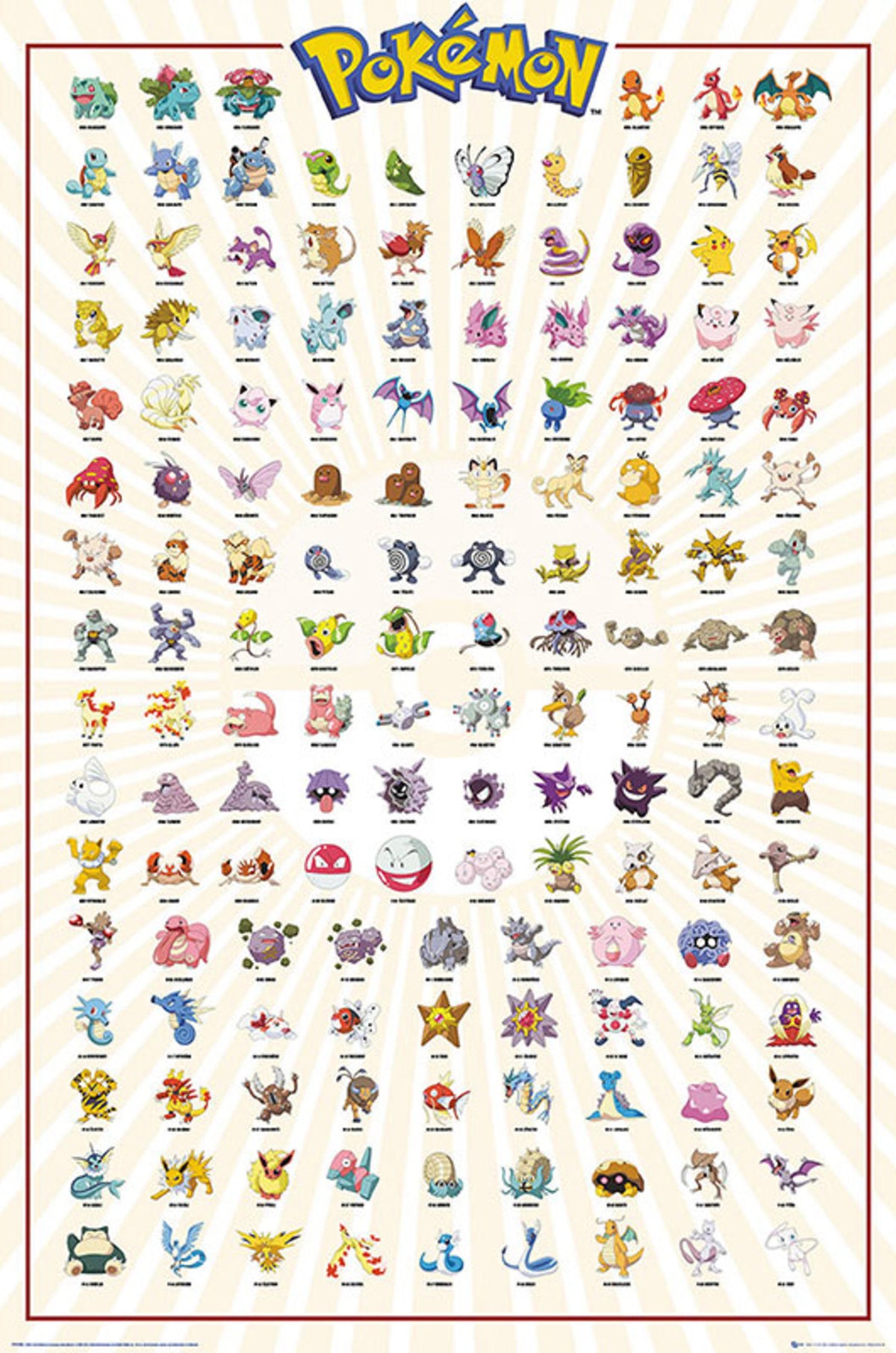 Poster Pokémon Kanto 151 – Französische Namen – 61x91,5 cm
