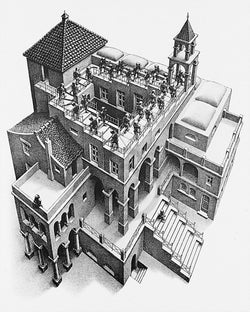Kunstdruck M. C. Escher - Treppauf und Treppab 55x65cm