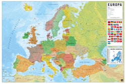 Poster Physical Political Map of Europe ES 91,5x61cm