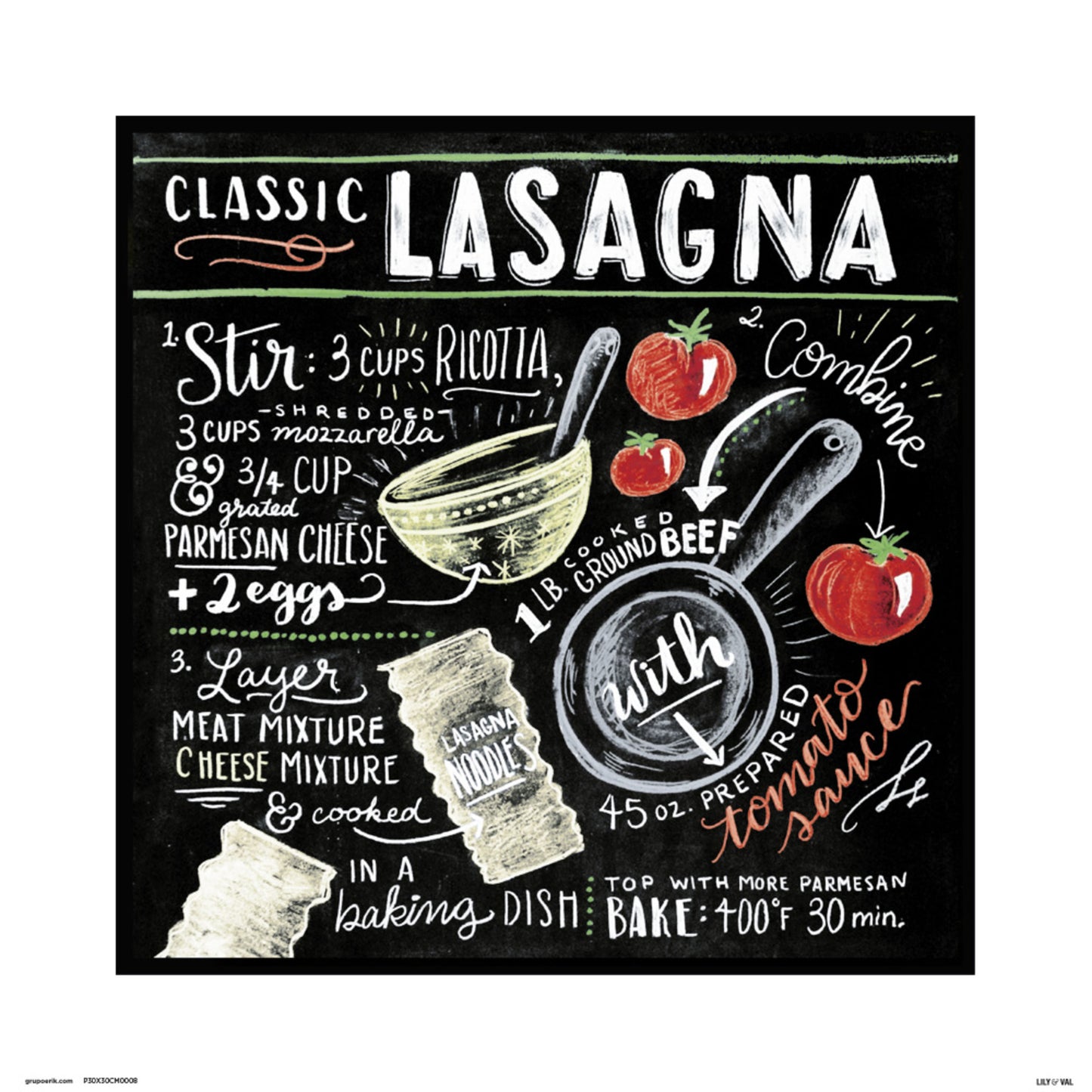 Kunstdruck Lily And Val Classic Lasagna 30x30cm
