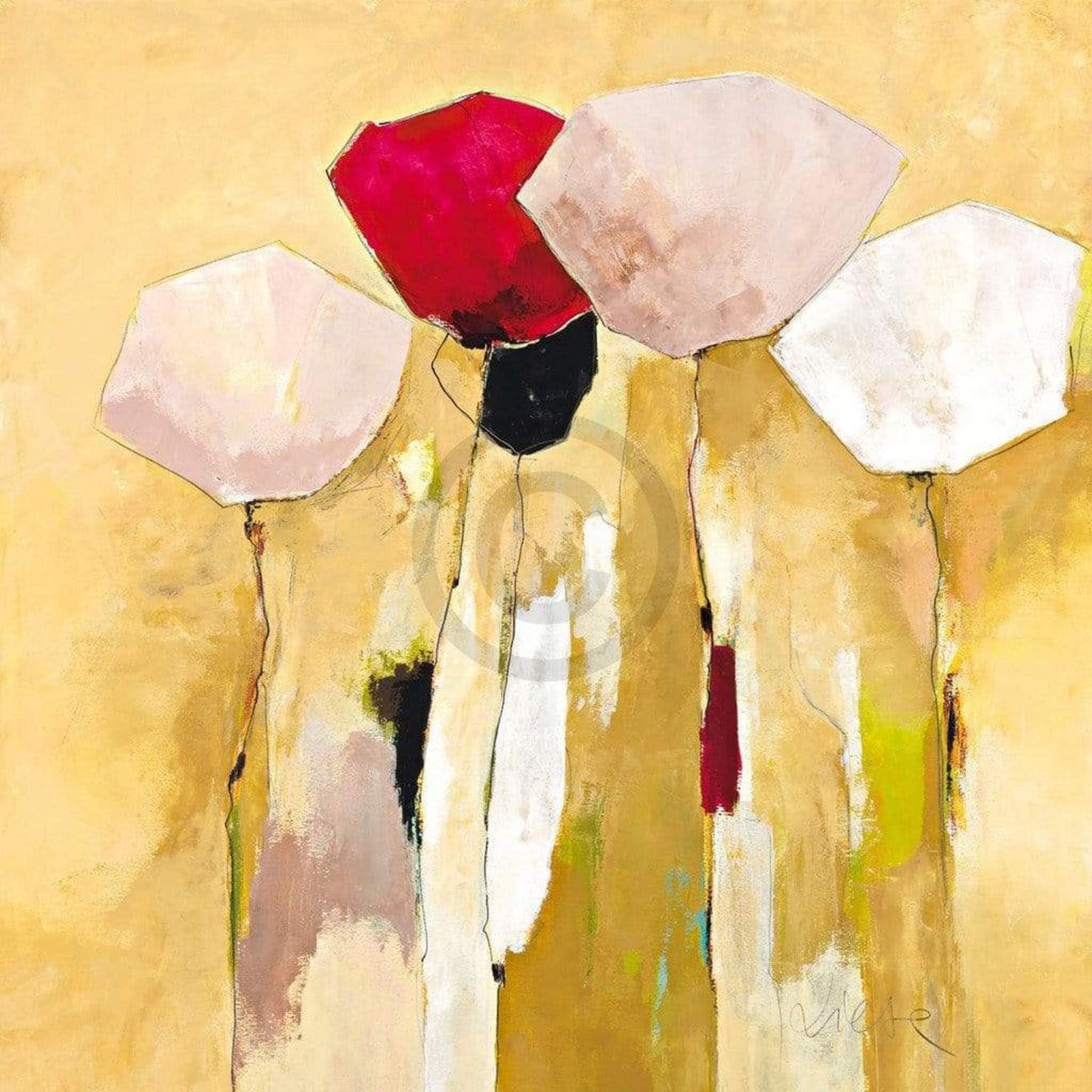 Kunstdruck Anne L. Strunk - White flowers with red 1 98x98cm