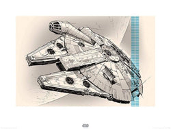 Kunstdruck Star Wars Episode VII Millennium Falcon Pencil Art 80x60cm
