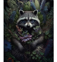 Racoon with Flowers Art Print 40x50cm