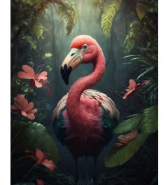 Flamingo with Pink Flowers Art Print 40x50cm