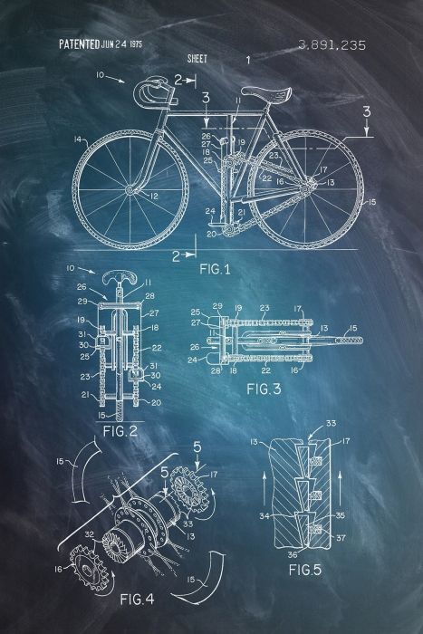 Bicycle Patent Drawing Poster 61x91.5cm
